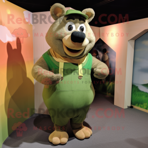 Olive Sow mascot costume character dressed with a Corduroy Pants and Anklets