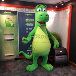 Lime Green Loch Ness Monster mascot costume character dressed with a Running Shorts and Briefcases