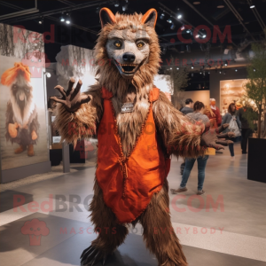 Rust Werewolf mascot costume character dressed with a Wrap Dress and Cummerbunds
