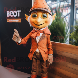 Rust Elf mascot costume character dressed with a Blazer and Lapel pins