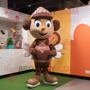 Brown Cupid mascot costume character dressed with a Sweatshirt and Berets