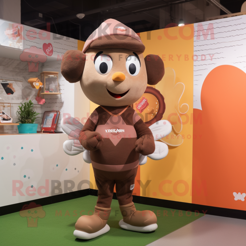 Brown Cupid mascot costume character dressed with a Sweatshirt and Berets Brown Cupid mascot costume character dressed with a Sweatshirt and Berets