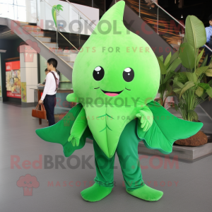 Green Stingray mascot costume character dressed with a Flare Jeans and Hair clips