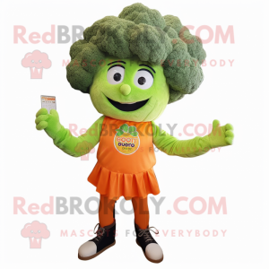 Orange Broccoli mascot costume character dressed with a Oxford Shirt and Hair clips