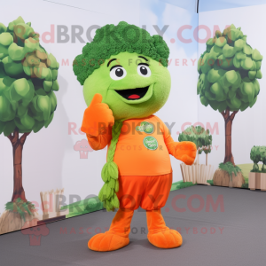 Orange Broccoli mascot costume character dressed with a Oxford Shirt and Hair clips