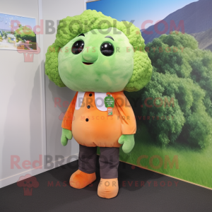 Orange Broccoli mascot costume character dressed with a Oxford Shirt and Hair clips