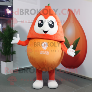 Peach Shakshuka mascot costume character dressed with a V-Neck Tee and Mittens