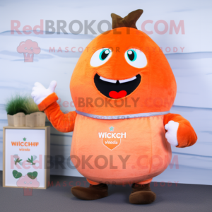 Peach Shakshuka mascot costume character dressed with a V-Neck Tee and Mittens