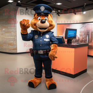 Rust Police Officer mascot costume character dressed with a Jeggings and Gloves
