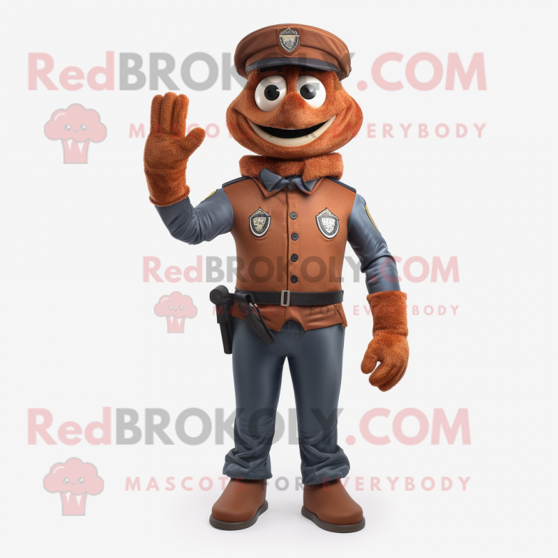 Rust Police Officer mascot costume character dressed with a Jeggings and Gloves