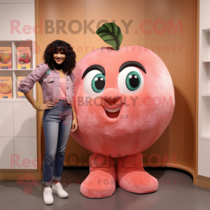 Peach Cherry mascot costume character dressed with a Boyfriend Jeans and Necklaces