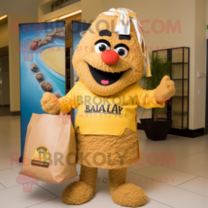 Gold Jambalaya mascot costume character dressed with a Rash Guard and Tote bags