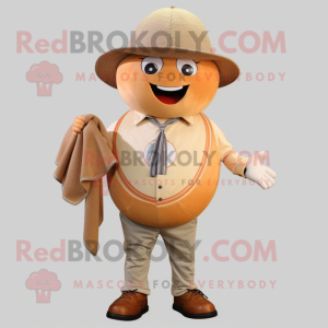 Beige Grapefruit mascot costume character dressed with a Henley Shirt and Belts