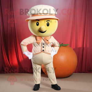 Beige Grapefruit mascot costume character dressed with a Henley Shirt and Belts