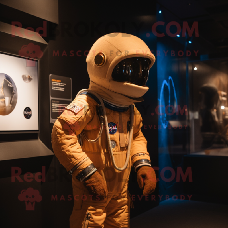 Brown Astronaut mascot costume character dressed with a T-Shirt and Hats