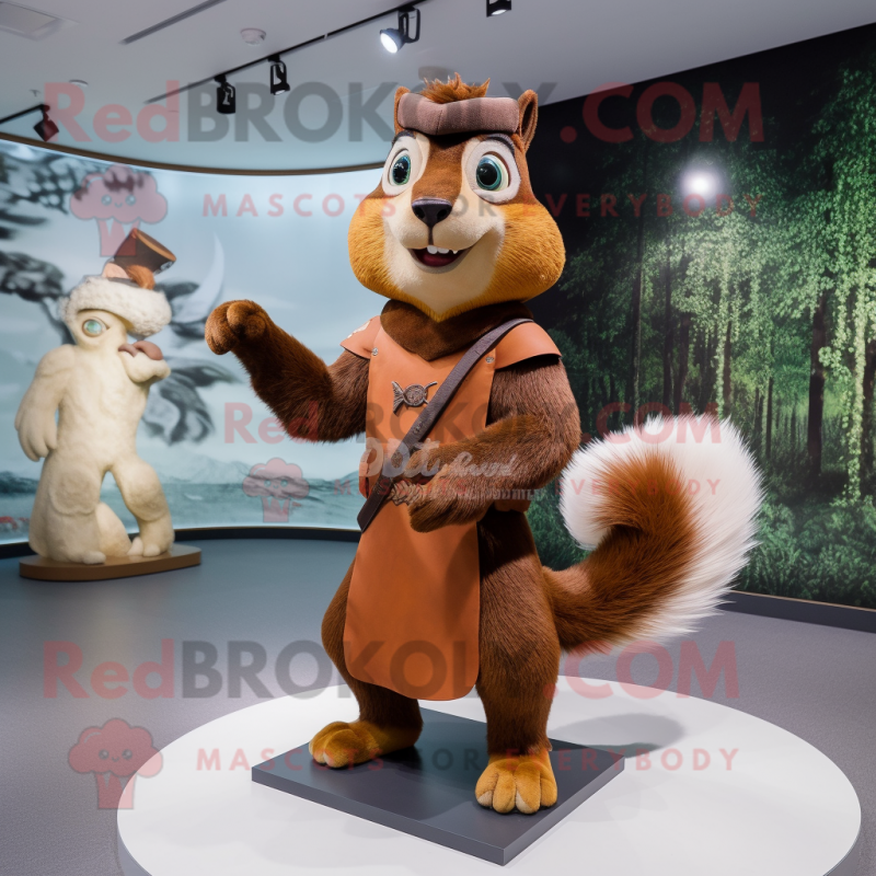 Brown Squirrel mascot costume character dressed with a Sheath Dress and Earrings