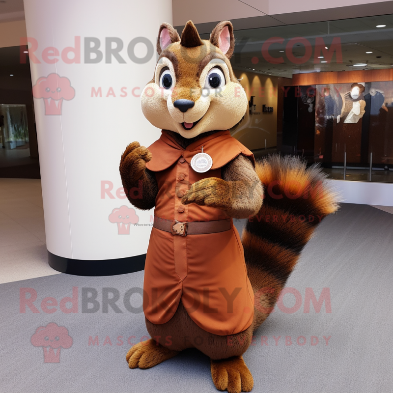 Brown Squirrel mascot costume character dressed with a Sheath Dress and Earrings Brown Squirrel mascot costume character dressed with a Sheath Dress and Earrings