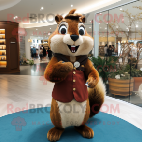 Brown Squirrel mascot costume character dressed with a Sheath Dress and Earrings