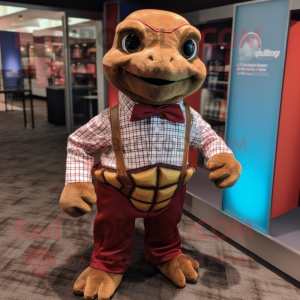 Brown Turtle mascot costume character dressed with a Button-Up Shirt and Pocket squares