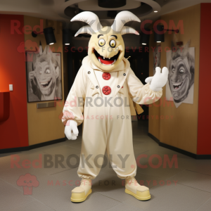 Cream Devil mascot costume character dressed with a Jacket and Shoe laces