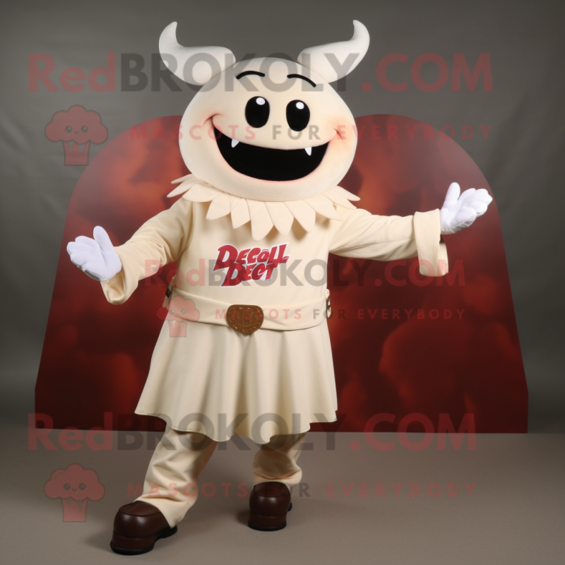 Cream Devil mascot costume character dressed with a Jacket and Shoe laces Cream Devil mascot costume character dressed with a Jacket and Shoe laces
