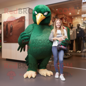 Forest Green Eagle mascot costume character dressed with a Mom Jeans and Gloves