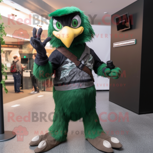 Forest Green Eagle mascot costume character dressed with a Mom Jeans and Gloves