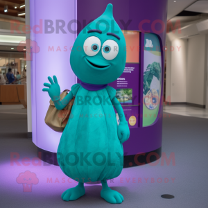 Teal Eggplant mascot costume character dressed with a A-Line Skirt and Clutch bags