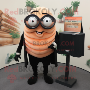Peach Trilobite mascot costume character dressed with a Tuxedo and Eyeglasses