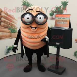 Peach Trilobite mascot costume character dressed with a Tuxedo and Eyeglasses