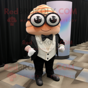 Peach Trilobite mascot costume character dressed with a Tuxedo and Eyeglasses