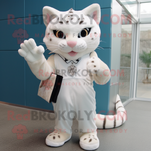 Hvid Bobcat maskot kostume...