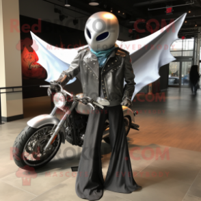 Silver Manta Ray mascot costume character dressed with a Biker Jacket and Scarf clips