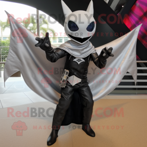 Silver Manta Ray mascot costume character dressed with a Biker Jacket and Scarf clips