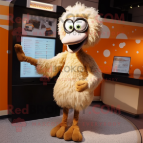 Tan Ostrich mascot costume character dressed with a Leggings and Coin purses