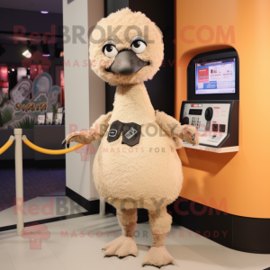 Tan Ostrich mascot costume character dressed with a Leggings and Coin purses
