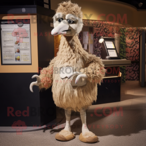 Tan Ostrich mascot costume character dressed with a Leggings and Coin purses