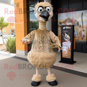 Tan Ostrich mascot costume character dressed with a Leggings and Coin purses