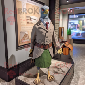 Olive Passenger Pigeon mascot costume character dressed with a Dress Shirt and Scarf clips