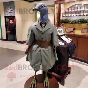 Olive Passenger Pigeon mascot costume character dressed with a Dress Shirt and Scarf clips