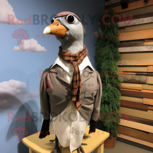 Olive Passenger Pigeon mascot costume character dressed with a Dress Shirt and Scarf clips