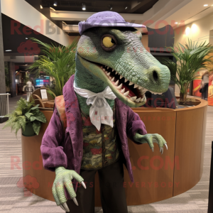 nan Spinosaurus mascot costume character dressed with a Cardigan and Tie pins