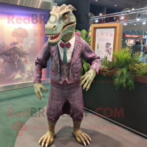 nan Spinosaurus mascot costume character dressed with a Cardigan and Tie pins