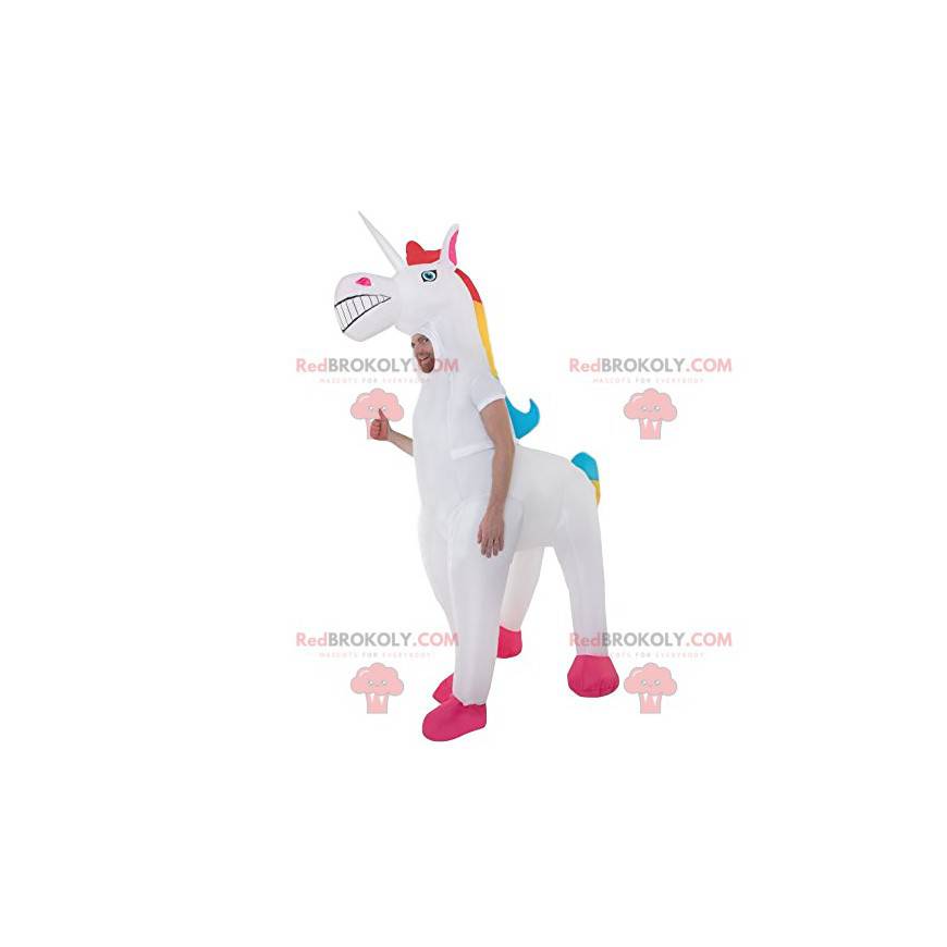 Mascotte de licorne et sa crinière arc-en-ciel - Redbrokoly.com