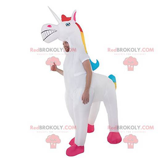 Mascotte de licorne et sa crinière arc-en-ciel - Redbrokoly.com