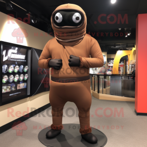 Brown Cyclops mascot costume character dressed with a Turtleneck and Belts