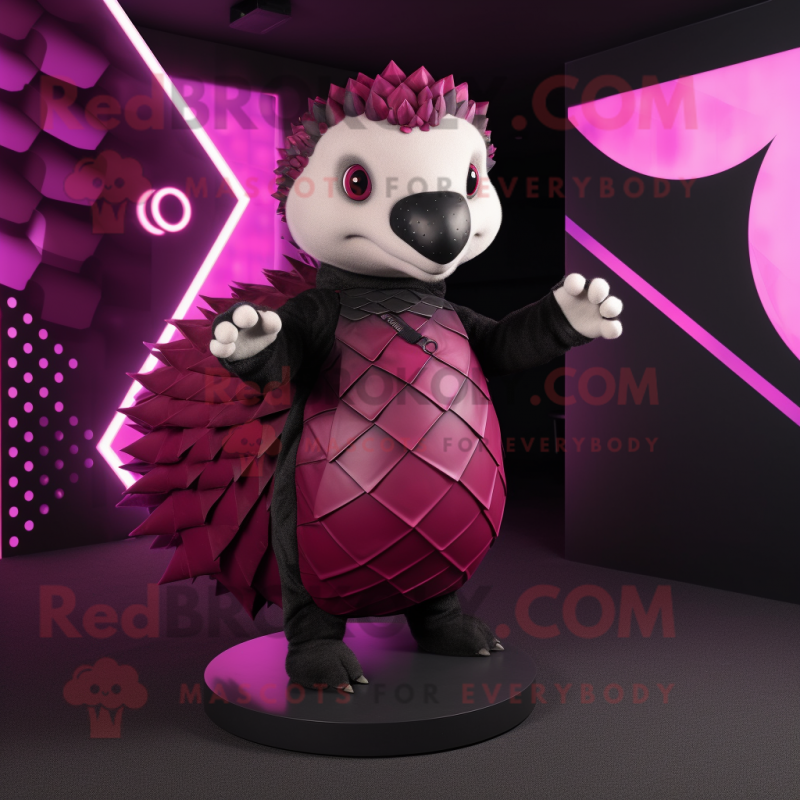 Magenta Pangolin mascot costume character dressed with a Tuxedo and Bracelets