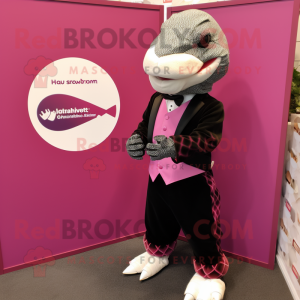 Magenta Pangolin mascot costume character dressed with a Tuxedo and Bracelets