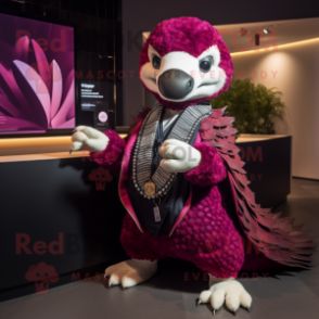 Magenta Pangolin mascot costume character dressed with a Tuxedo and Bracelets