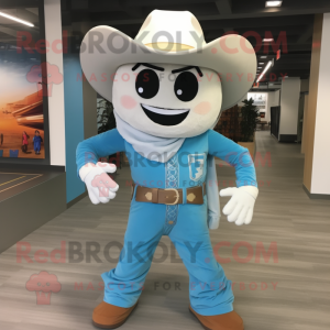 Sky Blue Cowboy mascot costume character dressed with a Jumpsuit and Backpacks